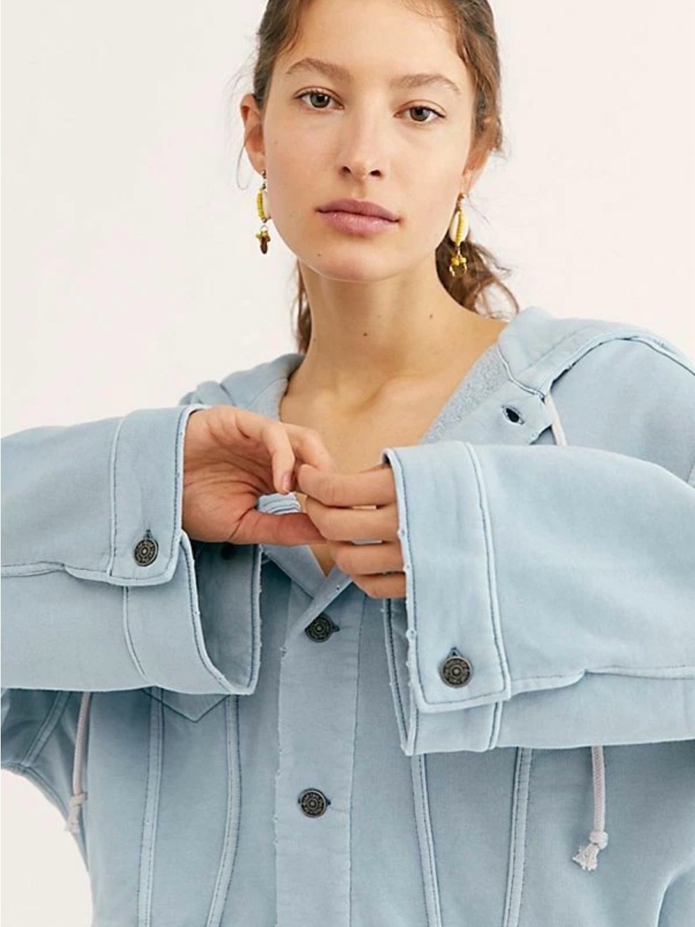Free People Powder Blue Oversized Hooded Jacket